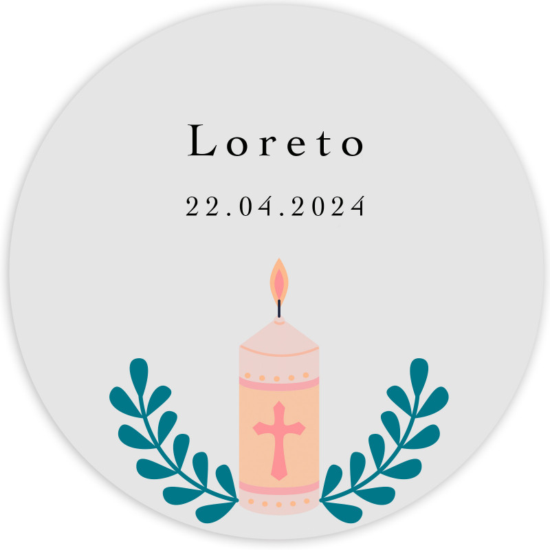 Adhesivo 3cm para comunión y bautizo personalizado con vela rosa y nombre