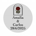 Adhesivo boda personalizado con diseño de rosa en cúpula