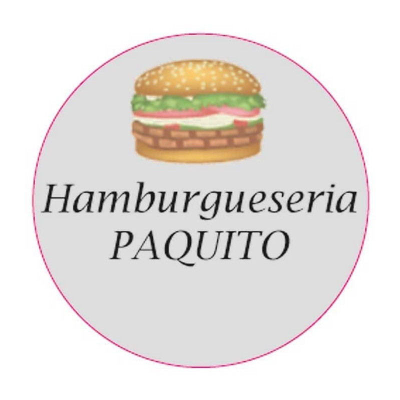 Adhesivo personalizado empresa con diseño de hamburguesa 3cm y fondo transparente