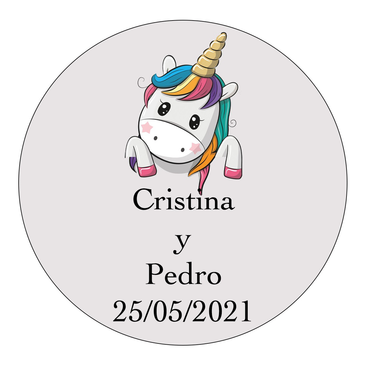 Adhesivo unicornio boda personalizado 3cm con fondo transparente