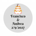 Adhesivo 3cm boda personalizado con diseño de tarta nupcial y fondo transparente