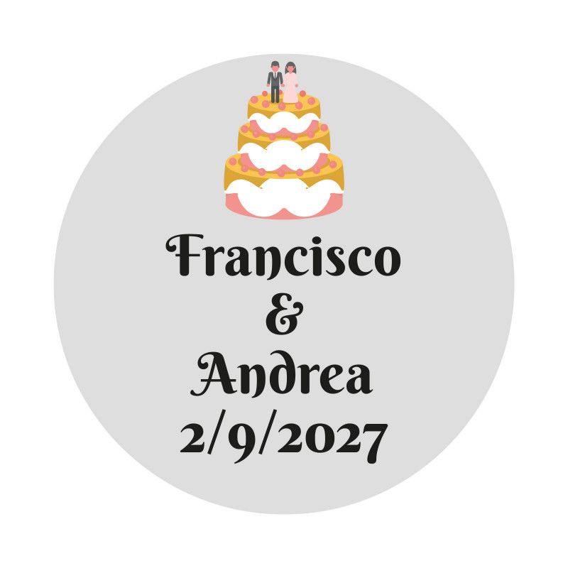 Adhesivo 3cm boda personalizado con diseño de tarta nupcial y fondo transparente