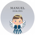 Adhesivo comunión niño con diseño de ángel personalizado 3cm con fondo transparente
