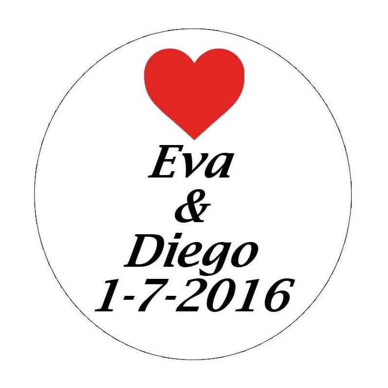 Adhesivo 3cm personalizado con corazón rojo y nombres