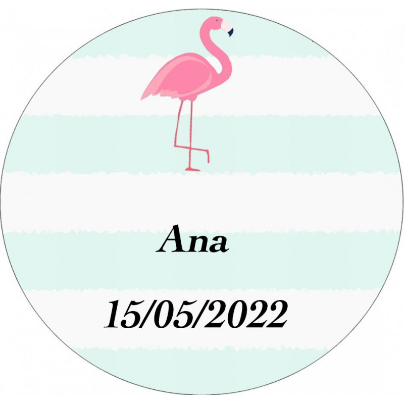 Adhesivo personalizado 3cm flamenco para comunión bautizo o cumpleaños