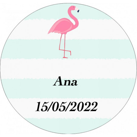 Adhesivo personalizado 3cm flamenco para comunión bautizo o cumpleaños