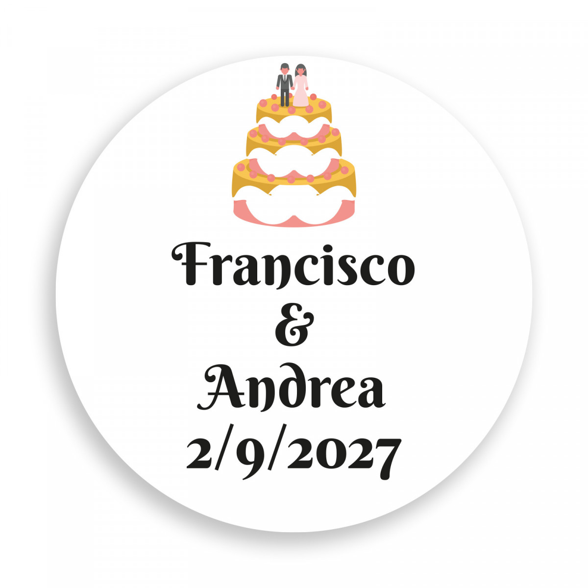 Adhesivo 3cm boda personalizado con diseño de tarta nupcial