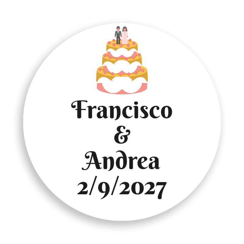 Adhesivo 3cm boda personalizado con diseño de tarta nupcial