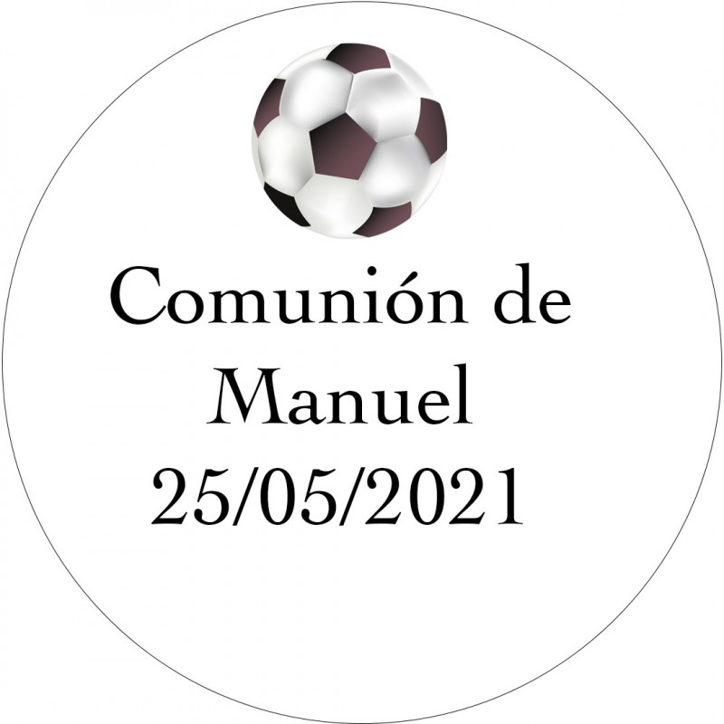 Adhesivo personalizado fútbol 3cm para comunión bautizo cumpleaños y empresa