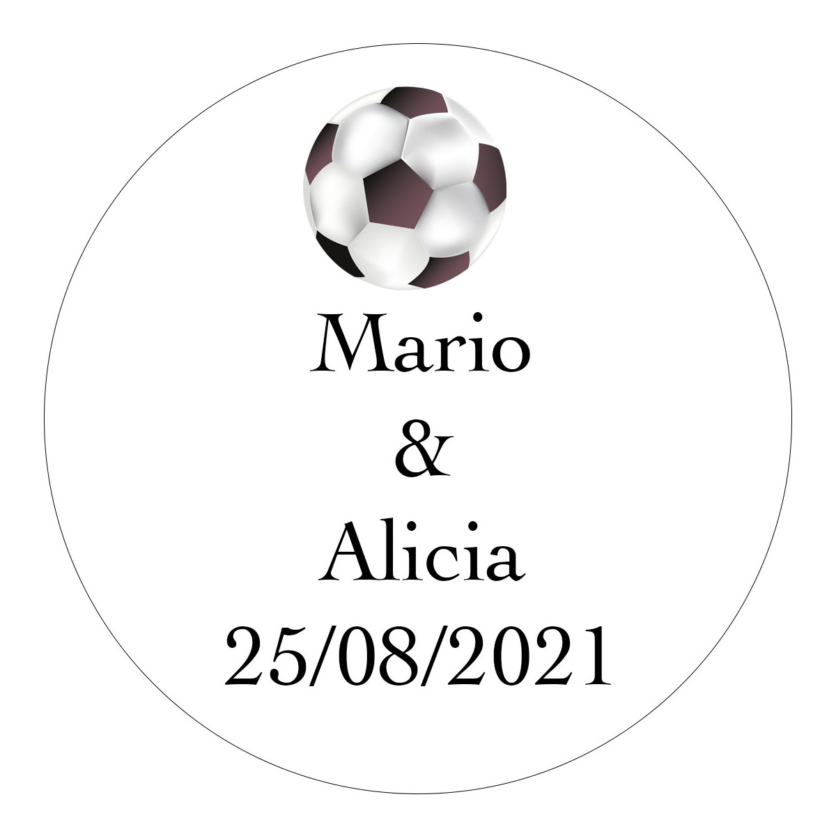 Adhesivo personalizado boda fútbol 3cm