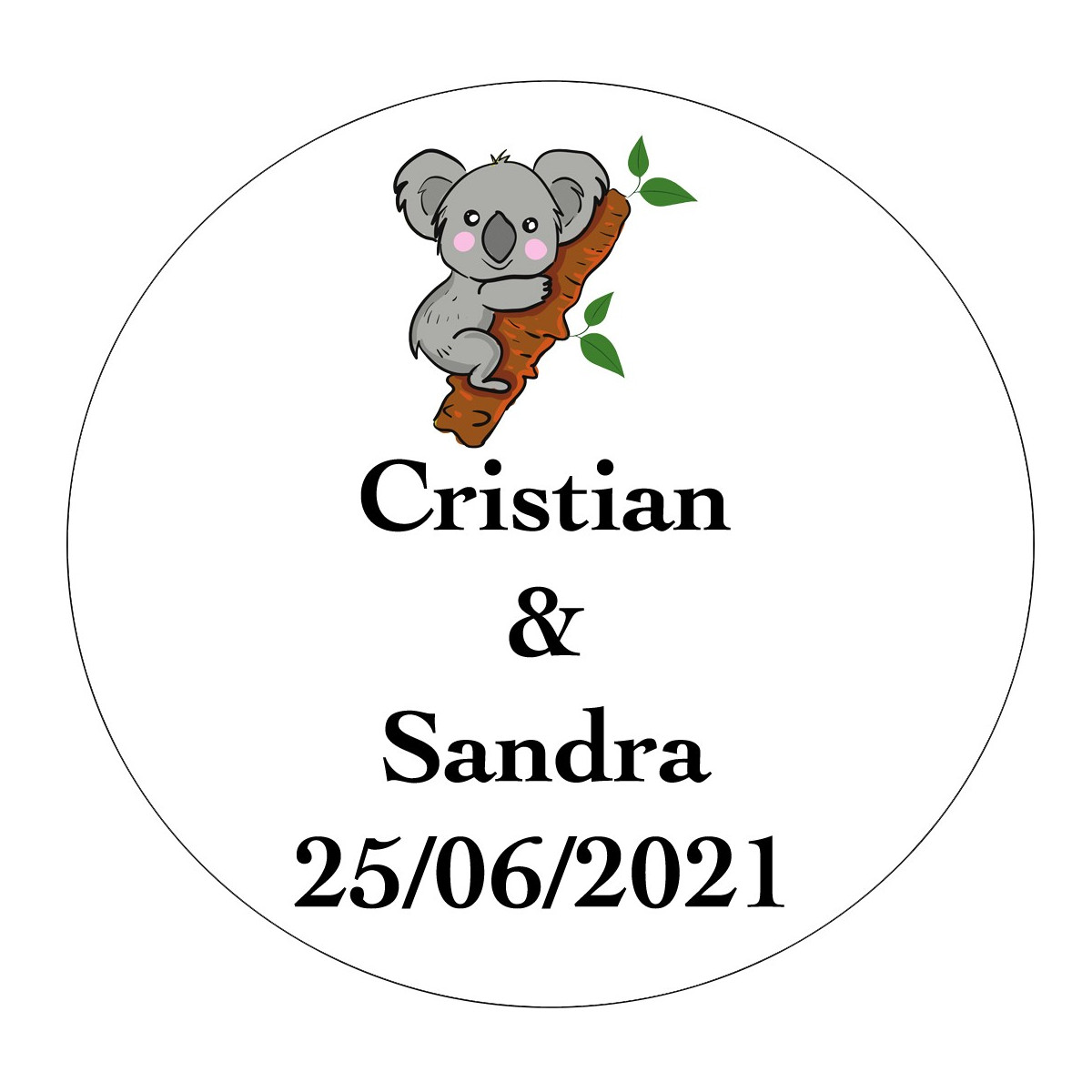 Adhesivo personalizado para bodas con koala 3cm