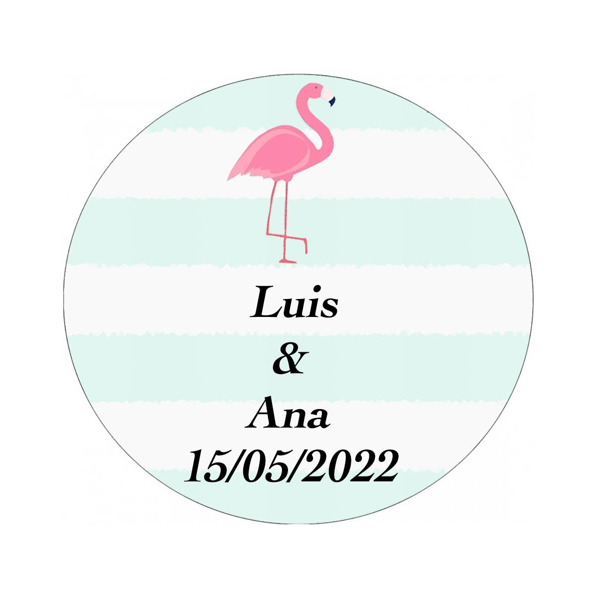 Adhesivo 3cm flamenco personalizado para bodas