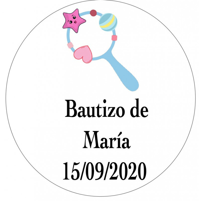 Adhesivo personalizado con diseño de sonajero 3cm