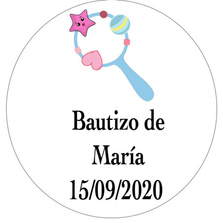 Adhesivo personalizado con diseño de sonajero 3cm
