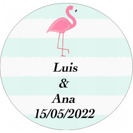 Pack detalle de boda con monedero bolígrafo pintalabios espejo personalizado y caja con diseño de flamencos