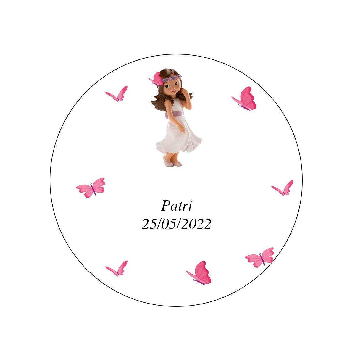 Adhesivo 5cm comunión niña personalizado con fondo transparente