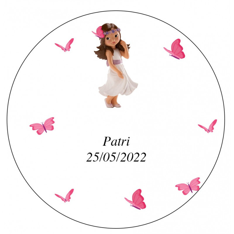 Adhesivo 5cm comunión niña personalizado con fondo transparente