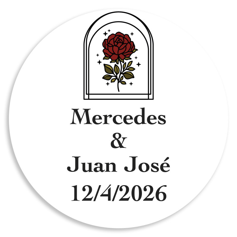 Etiqueta adhesiva 5cm personalizada boda con fondo transparente