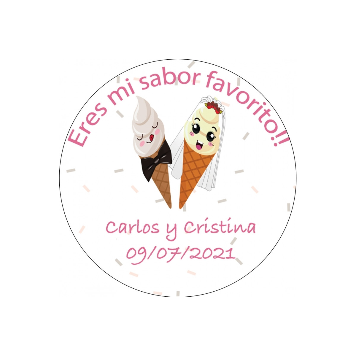 Adhesivo de boda 5cm personalizada con fondo transparente