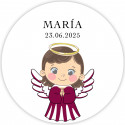 Adhesivo transparente 5cm personalizada bautizo ángel niña