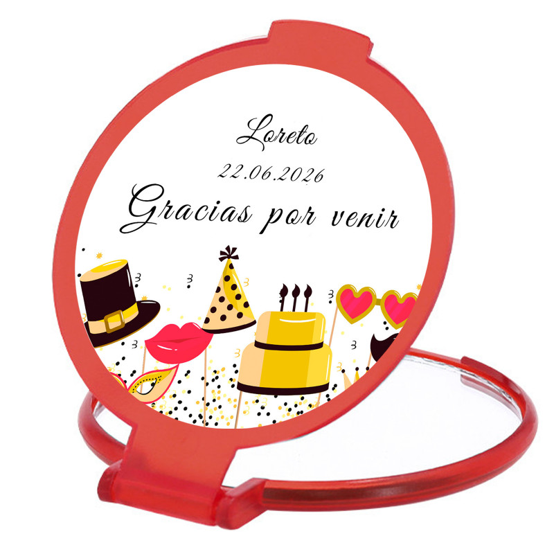 Espejo rojo personalizado con adhesivo para cumpleaños