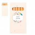 Lápices de colores con semillas en estuche de cartón y adhesivo personalizable para detalles