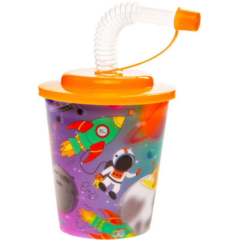 Vaso Reutilizable Espacial con Tapa y Pajita