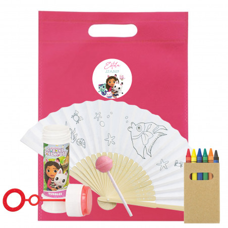 Gabby Gato Abanico para Colorear Pompero y Caramelo en Bolsa Fucsia con Adhesivo