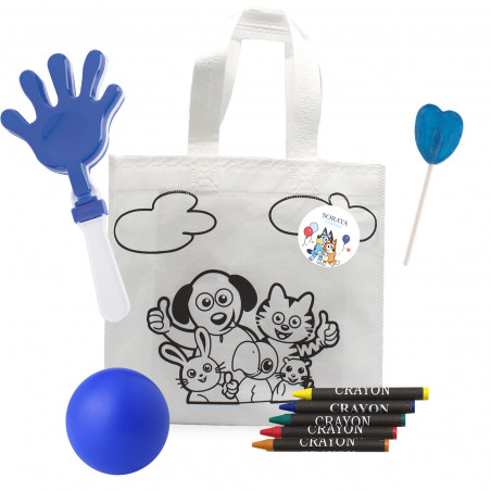 Bluey y bingo detalle infantil con bolsa para pintar y juguetes