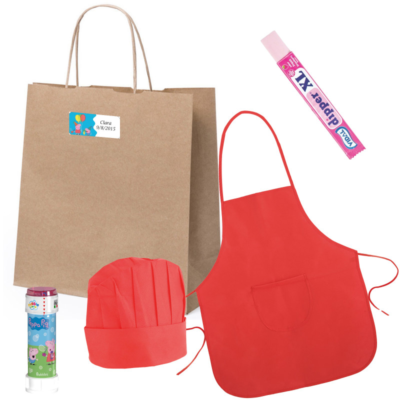 Peppa pig detalles cumpleaños infantiles con delantal pompero y golosina