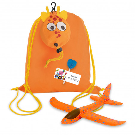 Pocoyó mochila jirafa con avión de corcho y piruleta