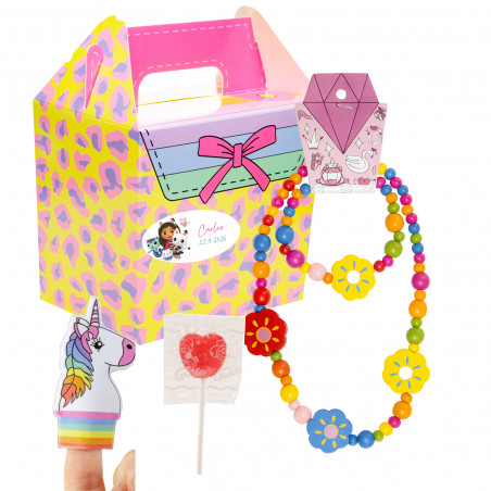 Gabby gato caja sorpresa con regalos y piruleta en forma de corazón