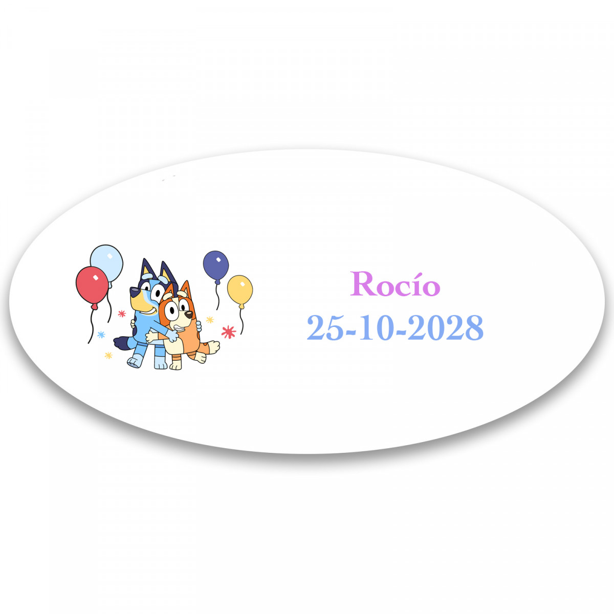Bluey y bingo adhesivo personalizado 4 5x4 2cm