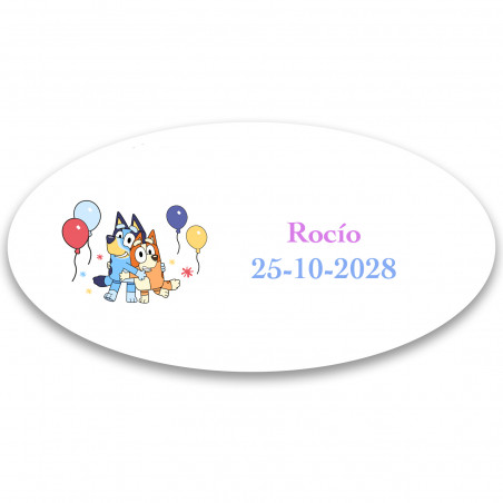 Bluey y bingo adhesivo personalizado 4 5x4 2cm
