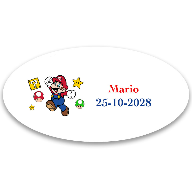 Mario bros adhesivo personalizado 4 5x2 2cm forma ovalada