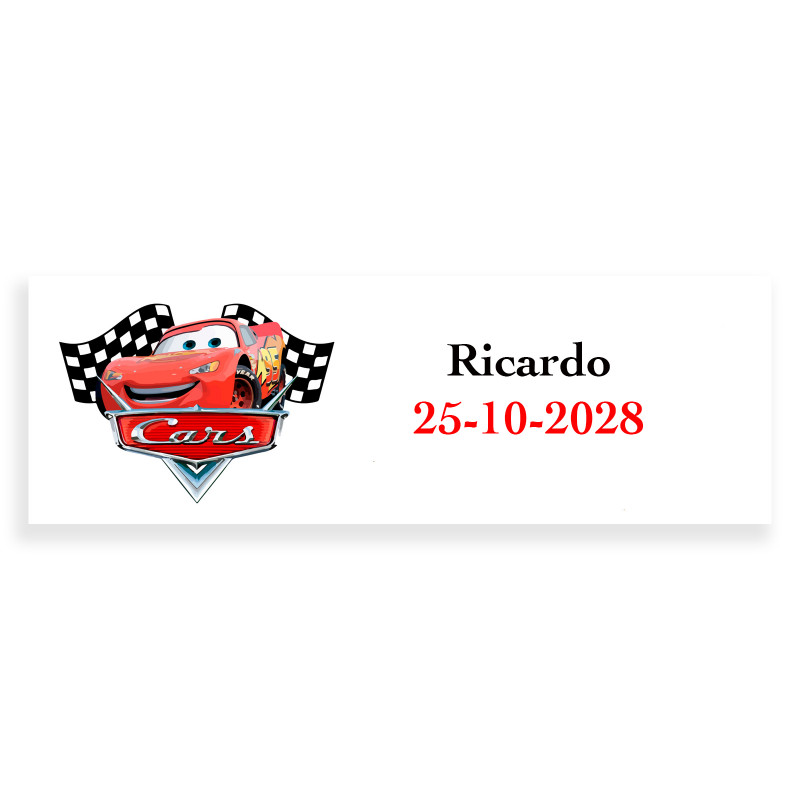 Cars adhesivo personalizado 6x2cm para eventos