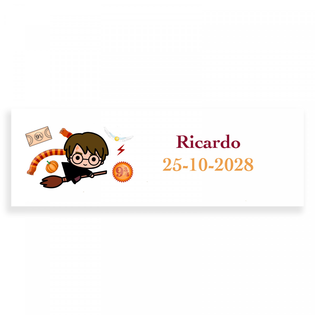 Harry potter adhesivo personalizado 6x2cm fondo blanco
