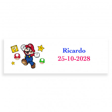 Mario bros etiqueta personalizada 6x2cm para cumples y eventos