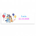 Bluey y bingo etiqueta 6x2cm adhesiva personalizada para eventos