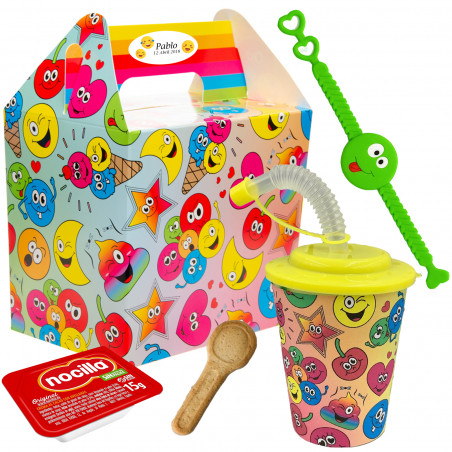Emojis detalle infantil con vaso Nocilla y accesorios divertidos