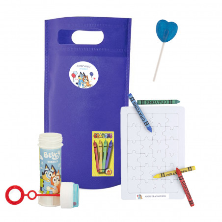 Bluey y Bingo detalle infantil con juegos y piruleta