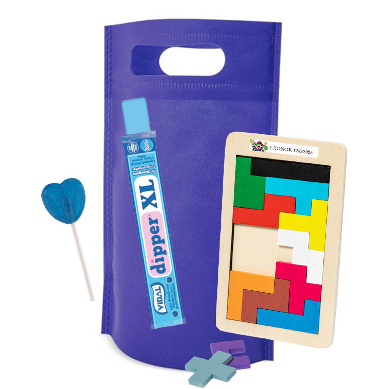 Super Mario Bros detalle infantil con puzzle tetris y chuches