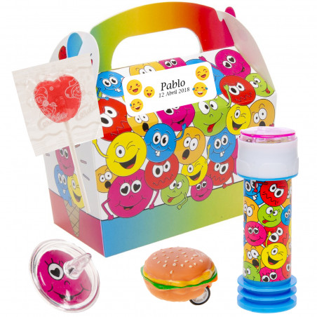Emojis caja piñata caritas de emoción con regalos niños