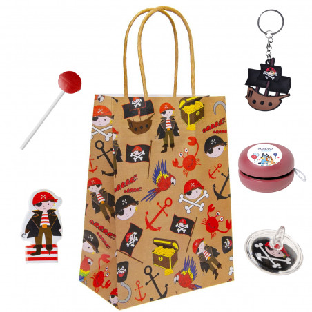 Bluey y Bingo con bolsa y regalos piratas