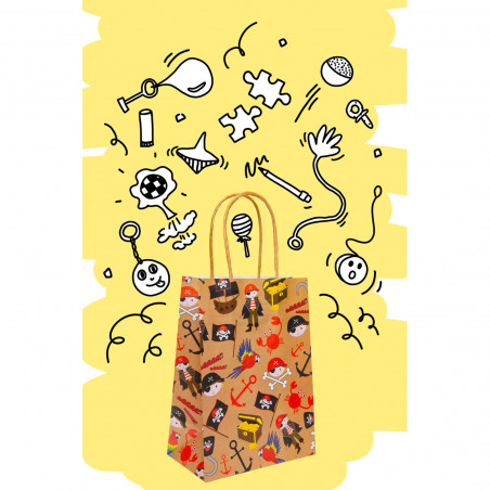 Bluey y Bingo con bolsa y regalos piratas