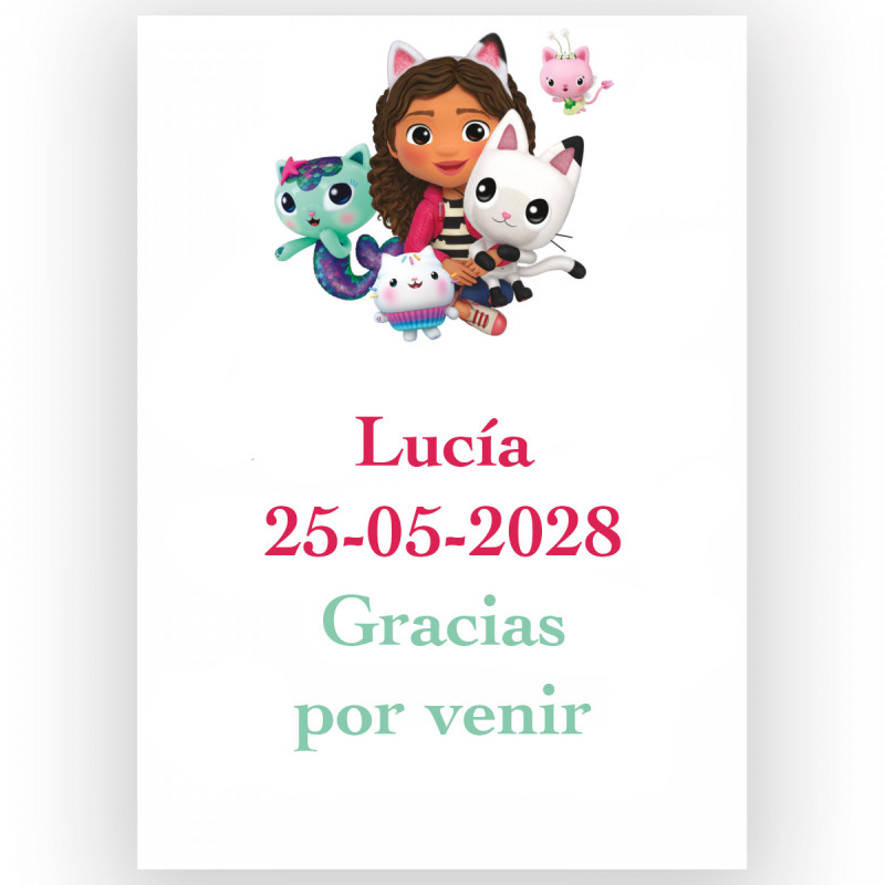 Gabby Gato, adhesivo personalizado 5x7cm para decoraciones infantiles