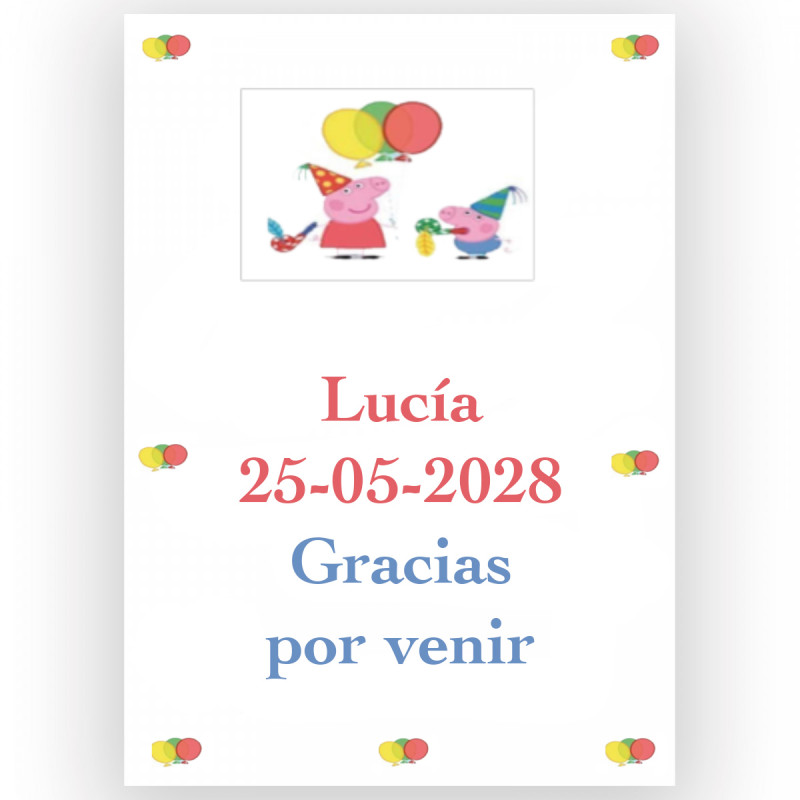 Peppa Pig, adhesivo personalizado para niños 5x7cm