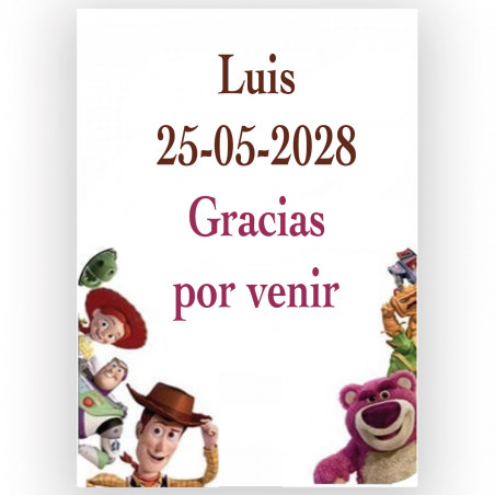Toy Story, adhesivo personalizado para eventos infantiles 5x7cm
