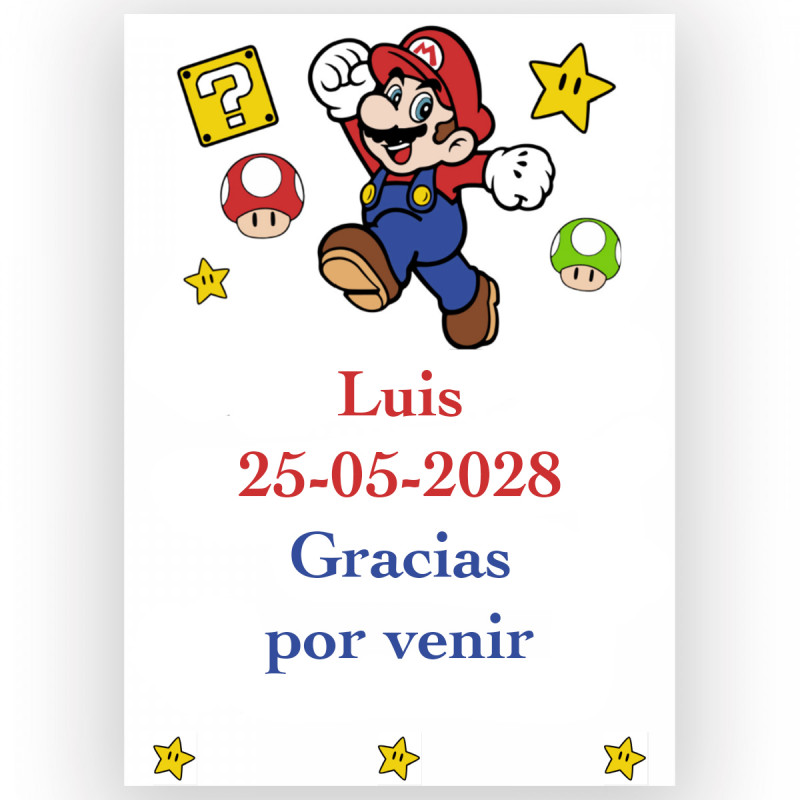 Mario Bros, etiqueta personalizada adhesiva 7x5cm para cumpleaños y eventos infantiles