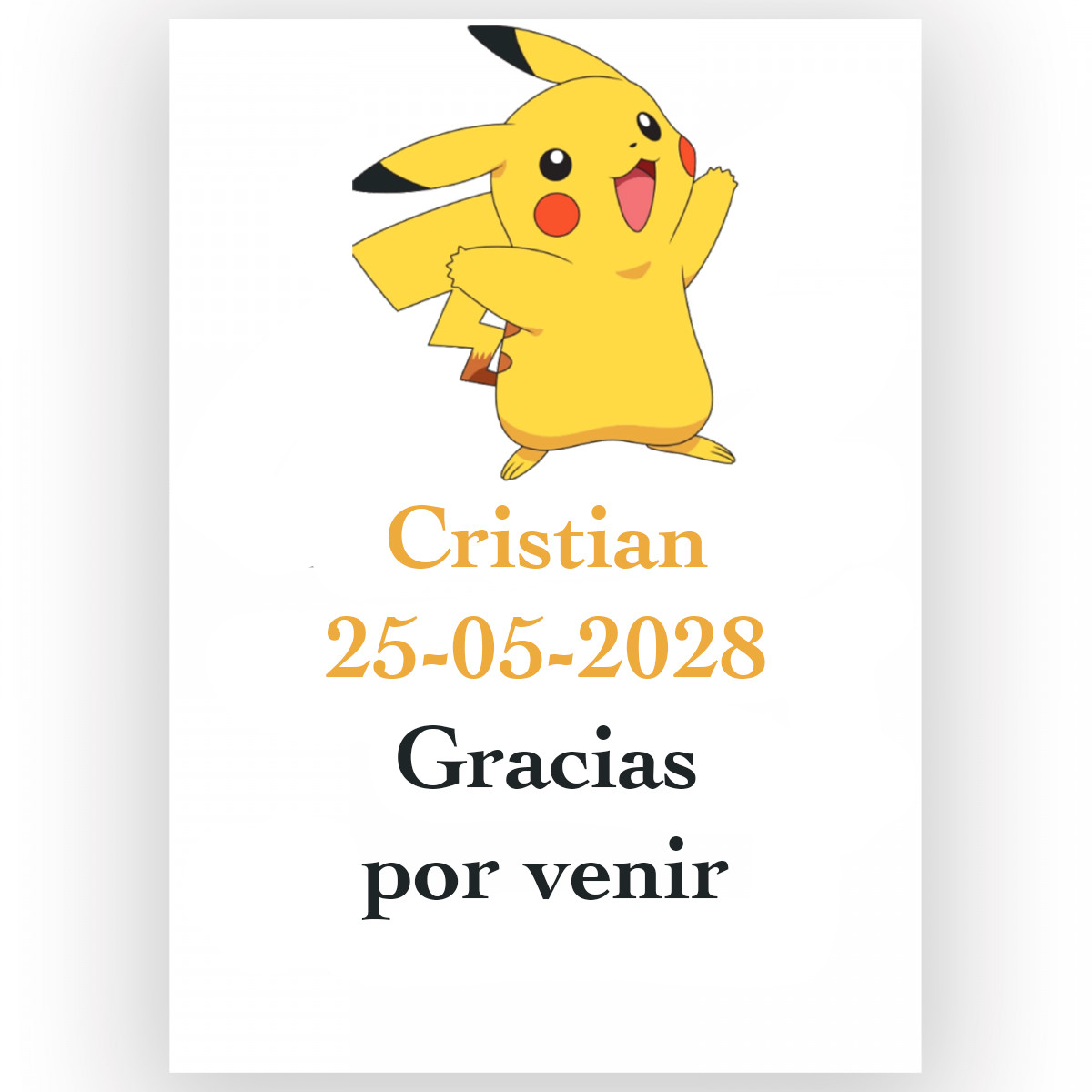 Pokémon, adhesivo personalizado con texto 5x7cm